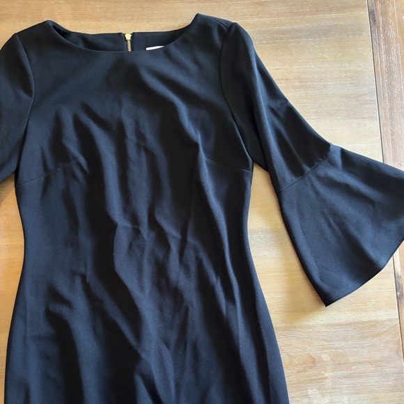 Calvin Klein Boatneck 3/4 Bell-Sleeve Fitted Sheath Dress Knee Length, Black 6 - Picture 5 of 13